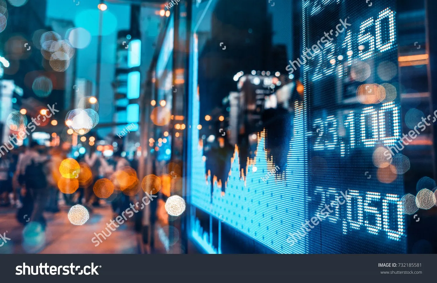 Live market quotes reflected in a city window